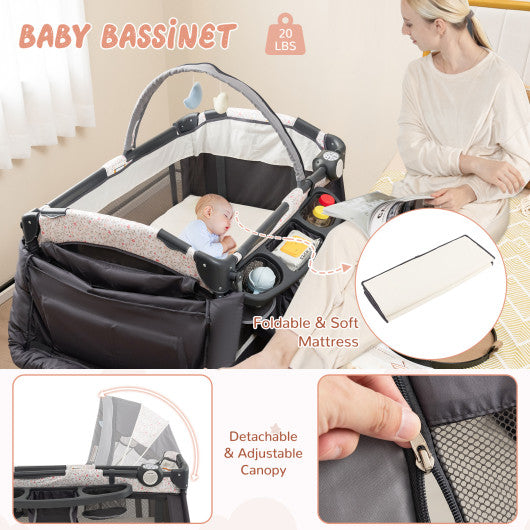 4 in 1 Portable Pack and Play Baby Nursery Center with Bassinet-Heart Pink