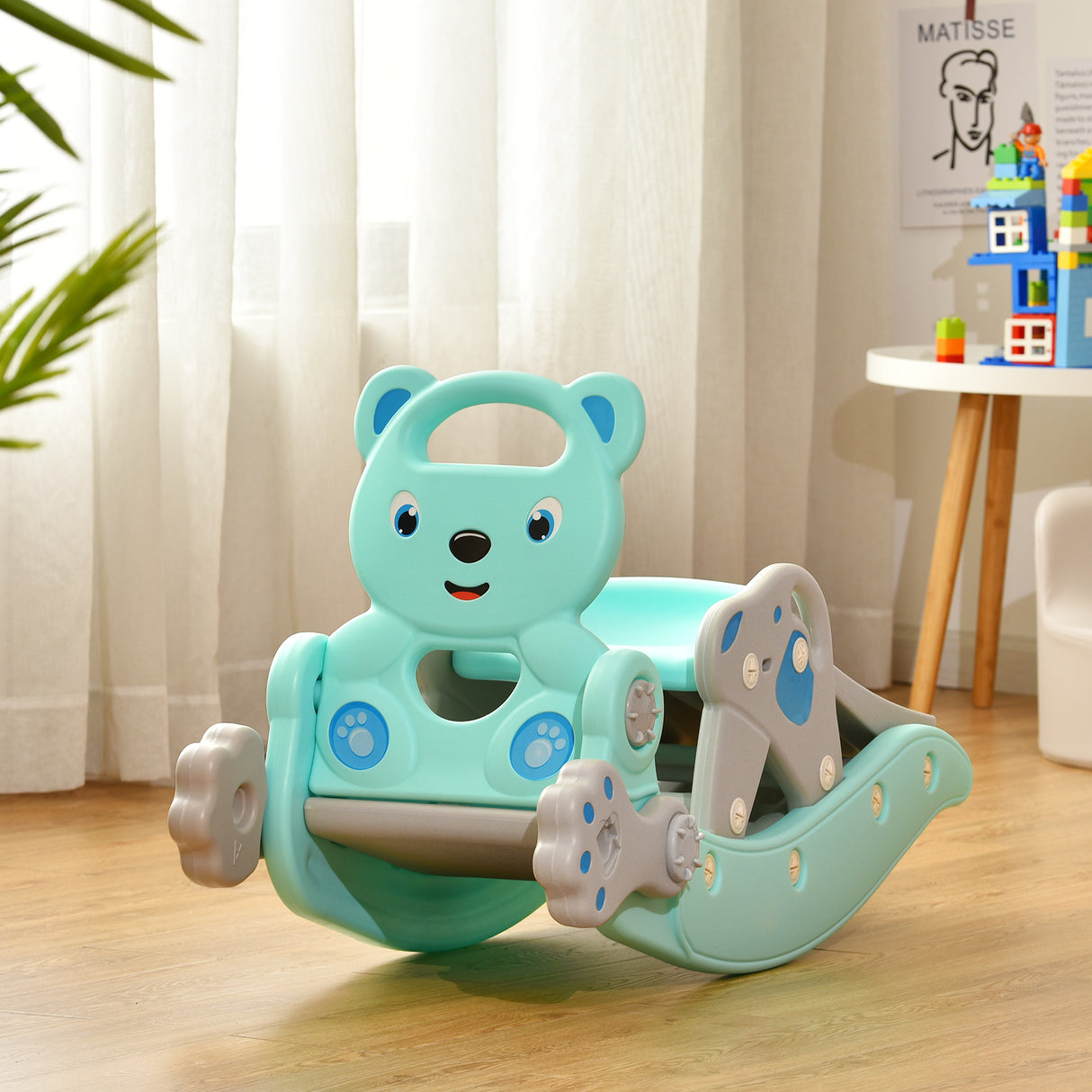 4-in-1 Toddler Slide and Rocking Horse Playset with Basketball Hoop-Pink