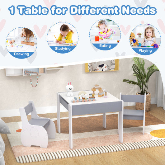4-in-1 Wooden Activity Kids Table and Chairs with Storage and Detachable Blackboard-Gray
