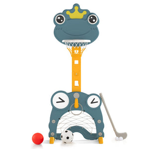 4-in-1 Toddler Basketball Hoop with Rim and Soccer Goal for 3+ Kids