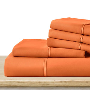 Heywaller 6 Pcs Pumpkin Orange Queen Bed Sheets Queen Size Sheet Set Deep Pocket Fit for 16 Inches Mattress 1800 Thread Count Microfiber Sheets Soft Bed Sheet Set