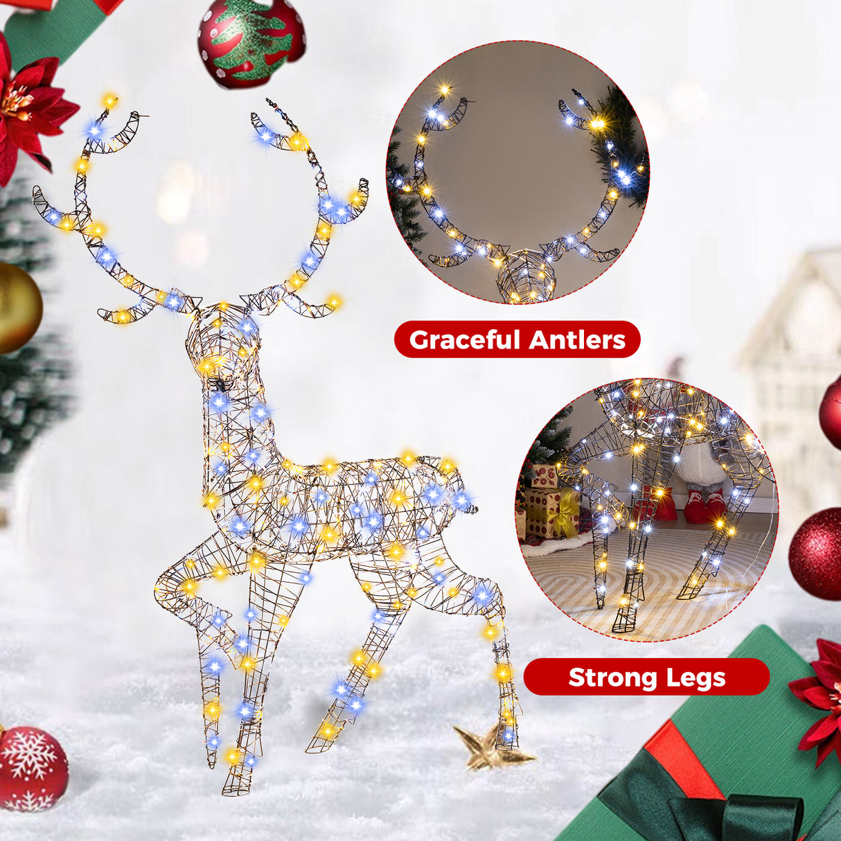 4.6 Feet Pre-Lit Christmas Reindeer with 170 Cold and Warm LED Lights