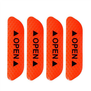 4PCS/Set Car Door Stickers Universal Safety Warning Mark OPEN High Reflective Tape For Auto Accessories Exterior Bike Helmet Door Open Reflective Warning Stickers Auto Open Sign Anti-Collision Safety Reflective Decal