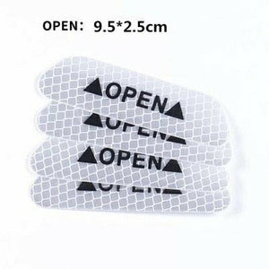 4Pcs/Set Car Door Stickers Universal Safety Warning Mark OPEN High Reflective Tape Motorcycle Bike Helmet Sticker Car Door Open Anti-Collision Reflective Stickers Tape Conspicuity Safety Caution Warning Sticker For Car Truck Trailer