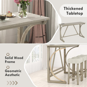 4-Piece Bar Table Set with Power Outlet and Upholstered Saddle Seat Stools-Grey and Beige