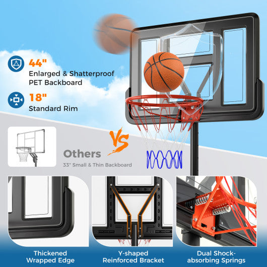 4.4-10 Feet Portable Basketball Hoop Adjustable with 2 Wheels and Fillable Base-Black