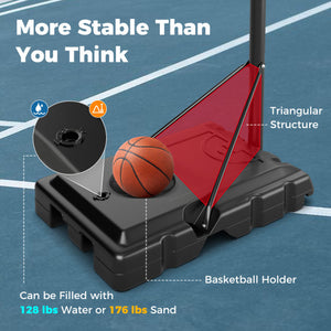 4.4-10 Feet Portable Basketball Hoop Adjustable with 2 Wheels and Fillable Base-Black