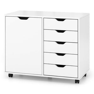 5-Drawer Dresser Chest Mobile Storage Cabinet with Door-White