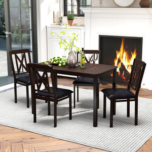 5-Piece Dining Table Set with Wide Tabletop and Rubber Wood Legs-Black