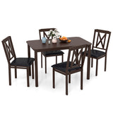 5-Piece Dining Table Set with Wide Tabletop and Rubber Wood Legs-Black