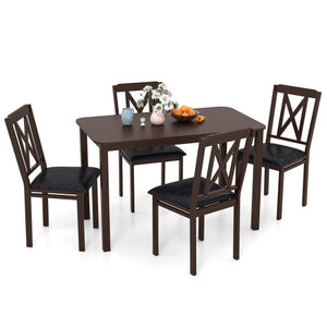 5-Piece Dining Table Set with Wide Tabletop and Rubber Wood Legs-Black