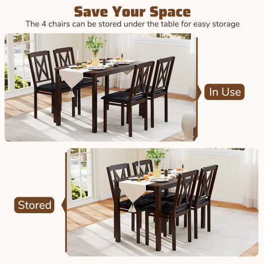 5-Piece Dining Table Set with Wide Tabletop and Rubber Wood Legs-Black