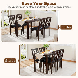 5-Piece Dining Table Set with Wide Tabletop and Rubber Wood Legs-Black