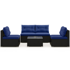 5-Piece Outdoor Patio Furniture Set with Cushions and Coffee Table-Navy