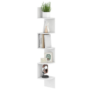 5-Tier Corner Shelf Floating Bookshelf Wall Mounted Storage Organizer-White