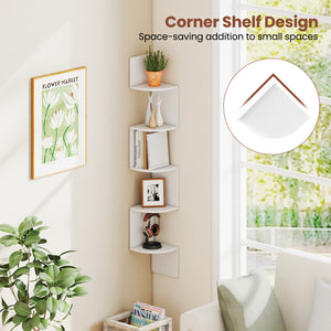 5-Tier Corner Shelf Floating Bookshelf Wall Mounted Storage Organizer-White