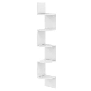 5-Tier Corner Shelf Floating Bookshelf Wall Mounted Storage Organizer-White