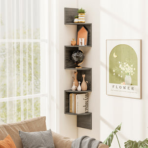 5-Tier Corner Shelf Floating Bookshelf Wall Mounted Storage Organizer-Oak