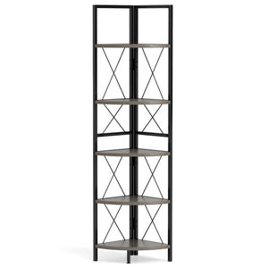 5-Tier Freestanding Corner Shelf 63 Inch Tall Storage Rack-Oak