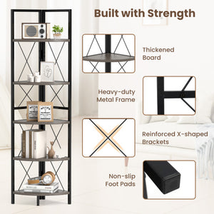 5-Tier Freestanding Corner Shelf 63 Inch Tall Storage Rack-Oak