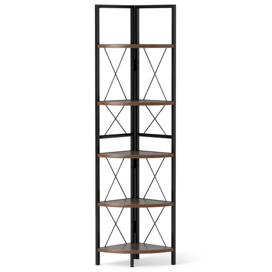 5-Tier Freestanding Corner Shelf 63 Inch Tall Storage Rack-Rustic Brown