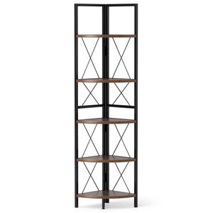 5-Tier Freestanding Corner Shelf 63 Inch Tall Storage Rack-Rustic Brown