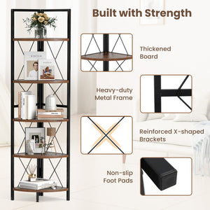 5-Tier Freestanding Corner Shelf 63 Inch Tall Storage Rack-Rustic Brown