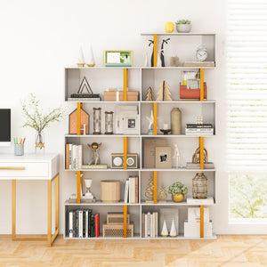 5-Tier/6-Tier Geometric Bookcase with Metal Frame and Anti-tipping Kits-5 Tier