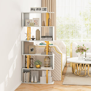 5-Tier/6-Tier Geometric Bookcase with Metal Frame and Anti-tipping Kits-5 Tier