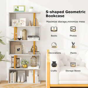 5-Tier/6-Tier Geometric Bookcase with Metal Frame and Anti-tipping Kits-5 Tier
