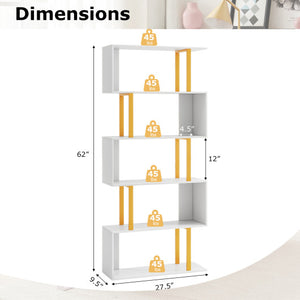 5-Tier/6-Tier Geometric Bookcase with Metal Frame and Anti-tipping Kits-5 Tier