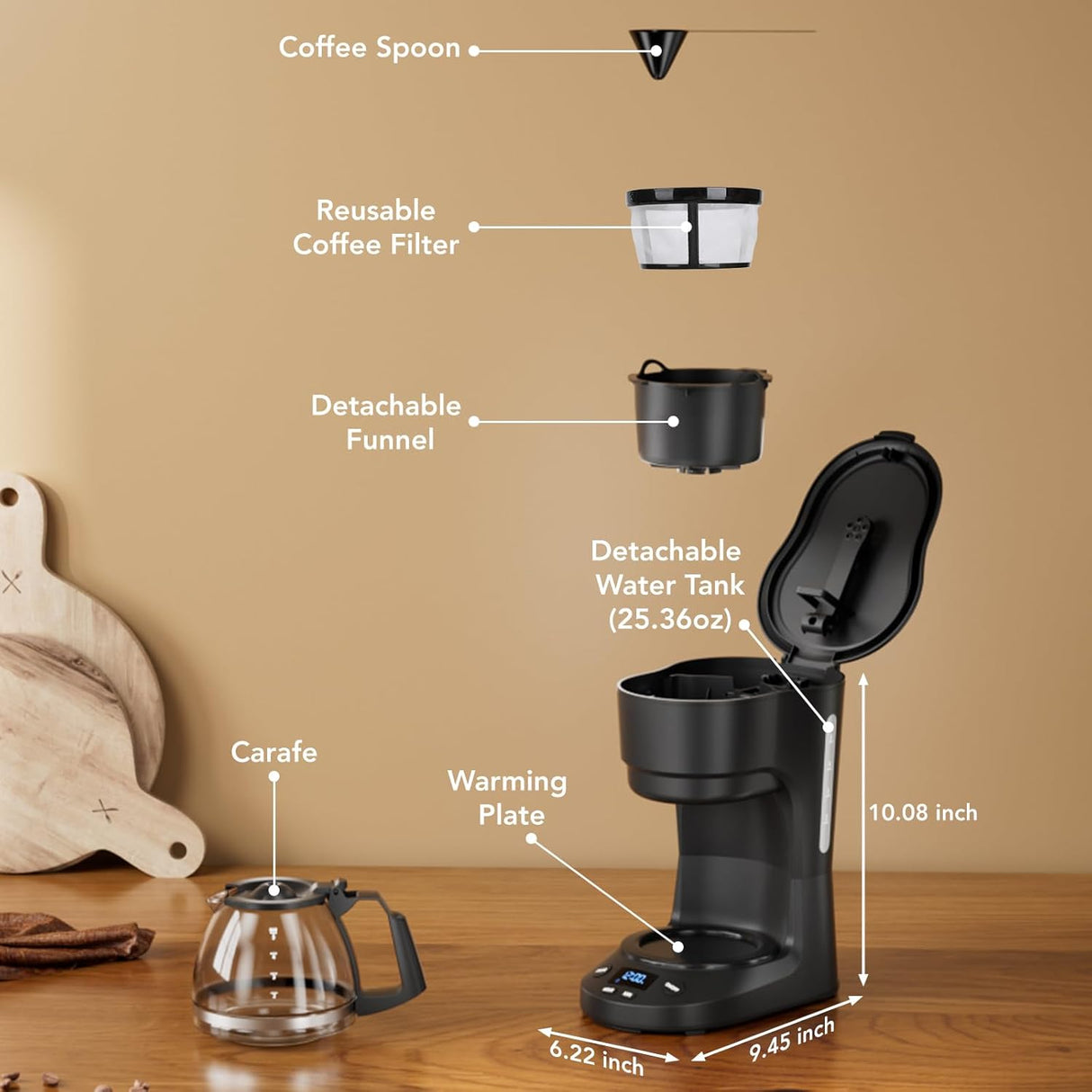 5-Cup Drip Coffee Maker - Programmable, Auto Brew, Auto Pause, Keep Warm Function CM3710H