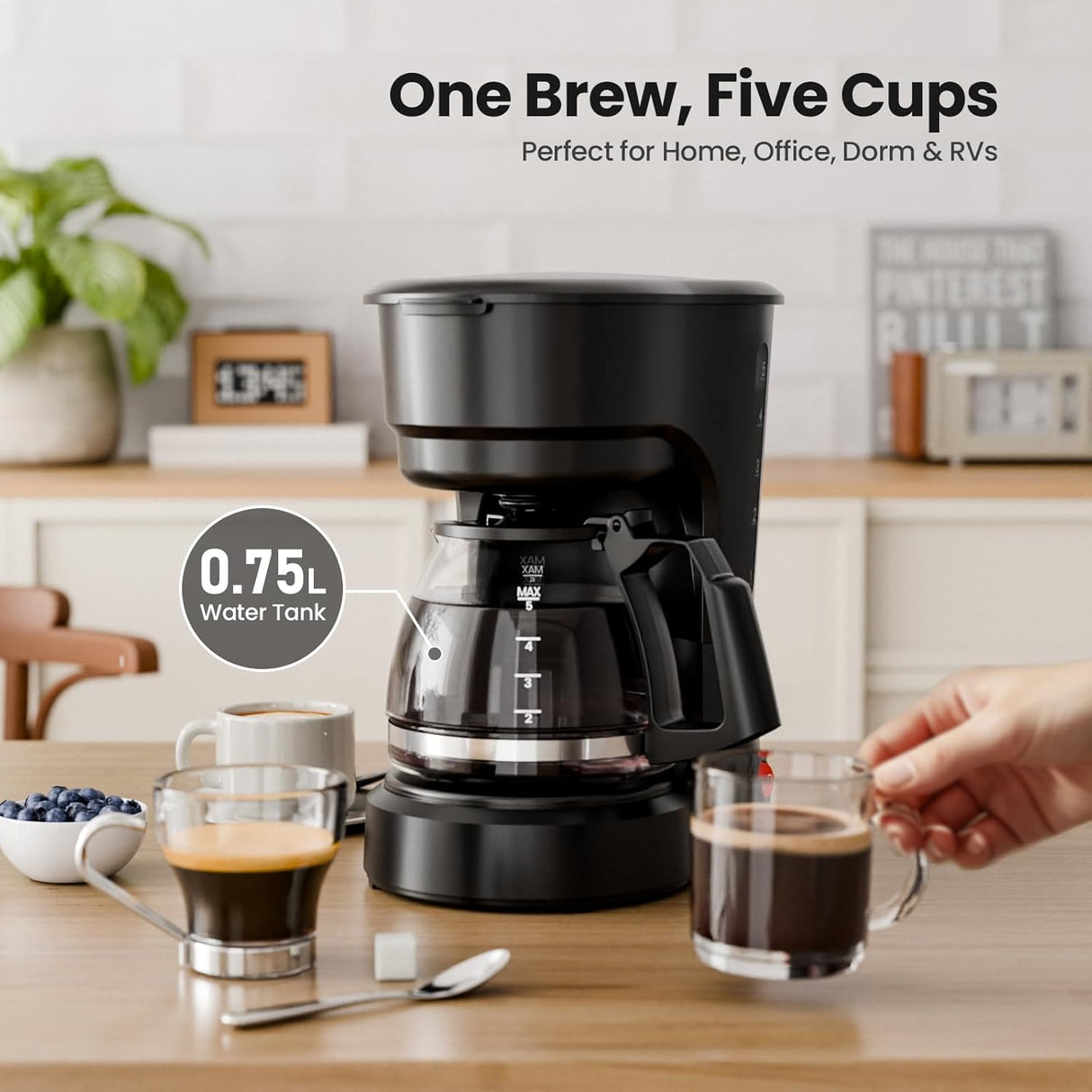 5-Cup Drip Coffee Maker - Programmable, Auto Brew, Auto Pause, Keep Warm Function CM3710H