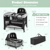 5-in-1 Portable Baby Playard with Cradle and Storage Basket-Black