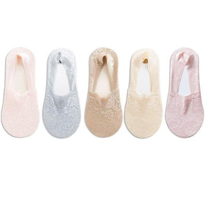 5 Pairs Fashion Women Girls Summer Socks 7 Color Style Lace Flower Short Sock Antiskid Invisible Ankle Socks For Women