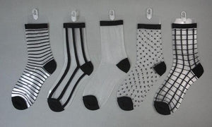 5 Pairs Young Girl Funny Cute Fashion Colorful Candy Dot Red Lips Wave Socks Sweet Women Thin Summer Ankle Crystal Sheer Socks For Women