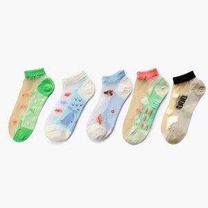 5 Pairs Young Girl Funny Cute Fashion Colorful Candy Dot Red Lips Wave Socks Sweet Women Thin Summer Ankle Crystal Sheer Socks For Women
