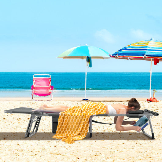 5-position Outdoor Folding Chaise Lounge Chair-Gray