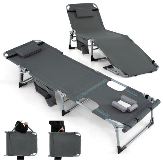 5-position Outdoor Folding Chaise Lounge Chair-Gray