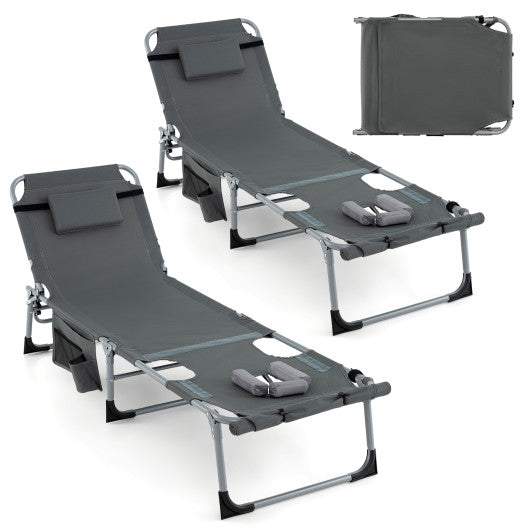 5-position Outdoor Folding Chaise Lounge Chair-Gray