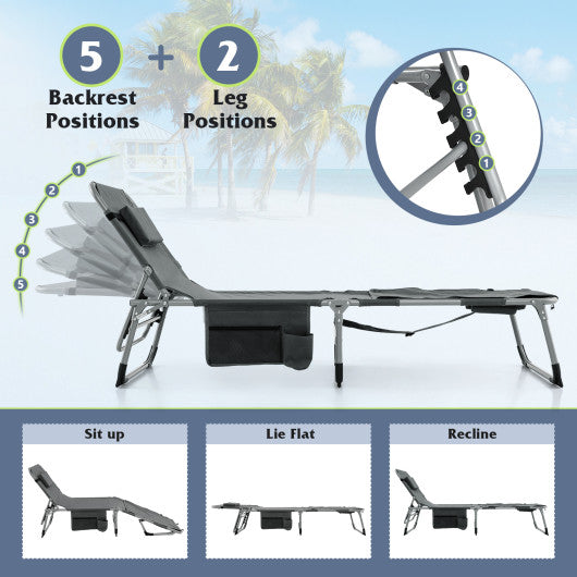 5-position Outdoor Folding Chaise Lounge Chair-Gray