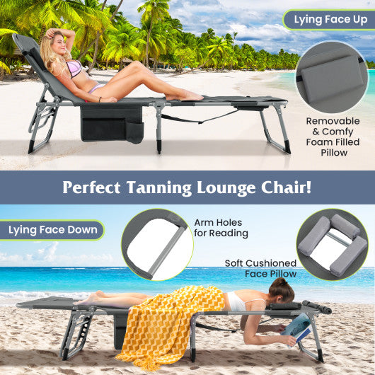 5-position Outdoor Folding Chaise Lounge Chair-Gray