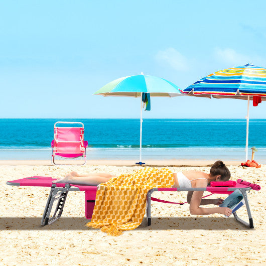 5-position Outdoor Folding Chaise Lounge Chair-Pink