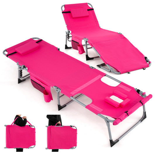 5-position Outdoor Folding Chaise Lounge Chair-Pink