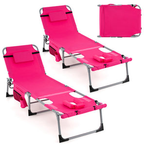 5-position Outdoor Folding Chaise Lounge Chair-Pink