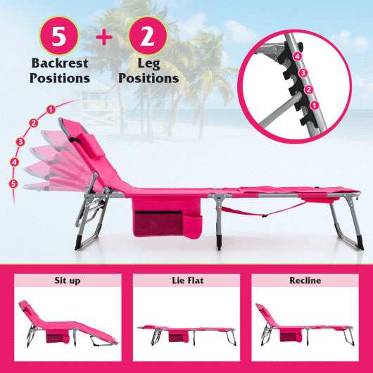 5-position Outdoor Folding Chaise Lounge Chair-Pink