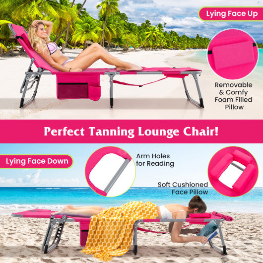 5-position Outdoor Folding Chaise Lounge Chair-Pink
