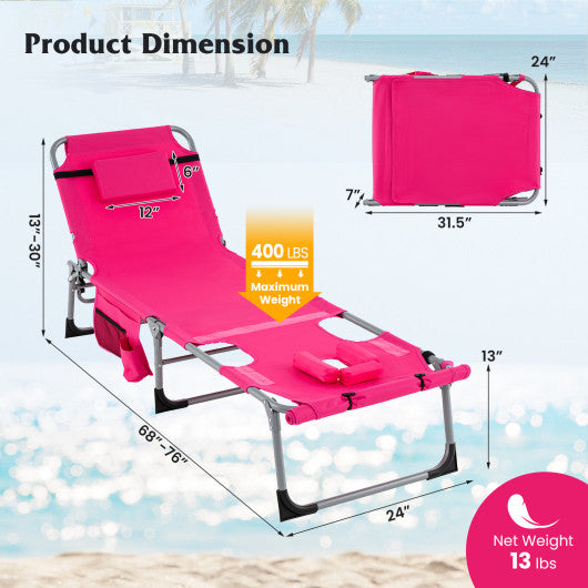 5-position Outdoor Folding Chaise Lounge Chair-Pink