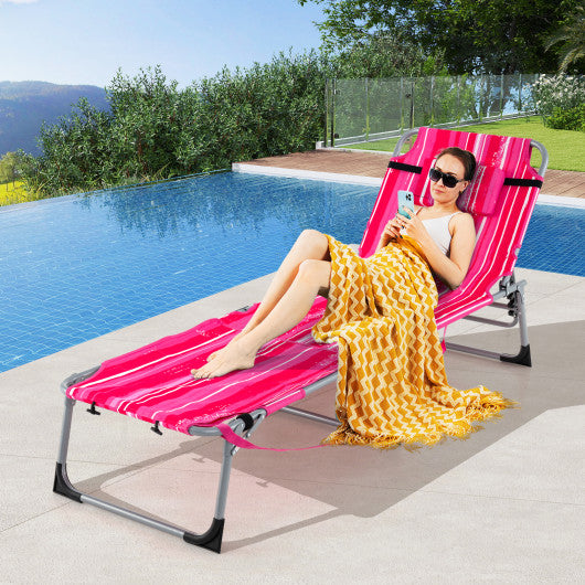 5-position Outdoor Folding Chaise Lounge Chair-Rose Red