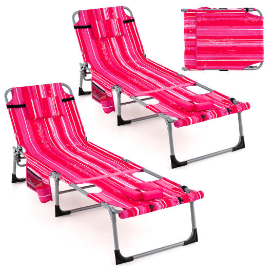 5-position Outdoor Folding Chaise Lounge Chair-Rose Red